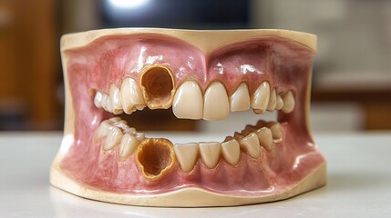 Dental model cavities highlighted used for educational purposes