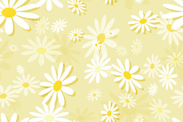 Seamless vector floral pattern with white daisy yellow background illustration, perfect for spring and summer design