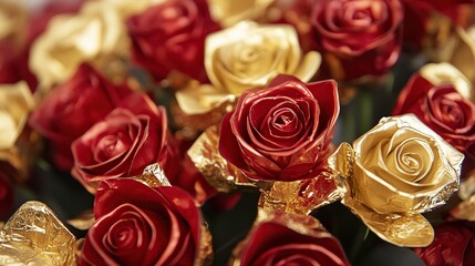 Luxury Gold and Red Roses Bouquet