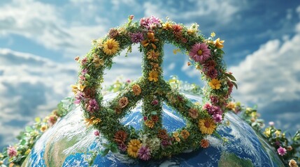 Floral Peace Symbol Encircling Earth: A Vision of Global Harmony