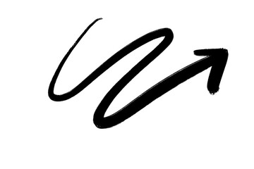 black ink brush directional pointing arrow on transparent background