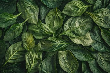Close-up view of many fresh spinach leaves