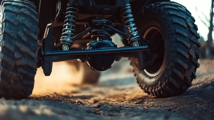 Extreme off-road vehicle suspension system tackling rugged terrain landscape
