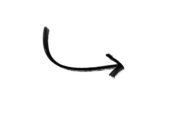 black ink brush directional pointing arrow on transparent background