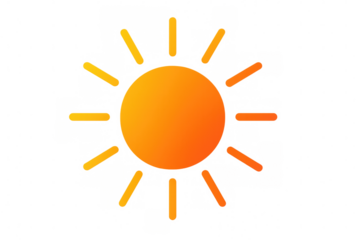 Bright orange sun shining with transparent background, perfect for summer, heat, and weather-related projects