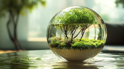 Miniature World in a Glass Sphere: A Serene Ecosystem