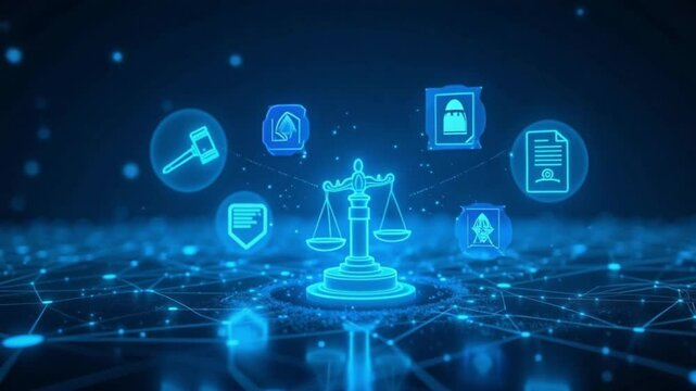 Artificial Intelligence and Digital Law Icons Animation