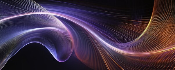 Immersive abstract digital background with glowing neon lines forming circular patterns in a futuristic dark environment