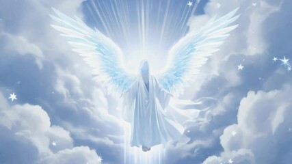 Abstract ethereal angel figure with large glowing wings. Perfect for spiritual themes, divine concepts, or mystical visual effects.