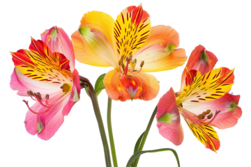 Striking Alstroemeria Blooms Isolated On White. Floral Beauty, Botanical Elegance.
