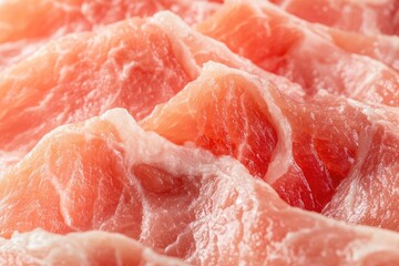 Close-up view of thinly sliced, fresh pork
