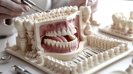 Medicine Accessory Close up of dental instrument set showcasing variety of tool used modern dentistry Explore variation Dental tool arranged artistically white background Dentist holding dental