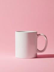 Modern white ceramic coffee cup placed on soft pastel background, minimalist style with subtle shadows, 8K high detail resolution, suitable for commercial use,