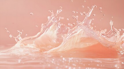Fototapeta premium Delicate splash of light peach liquid against a soft background.