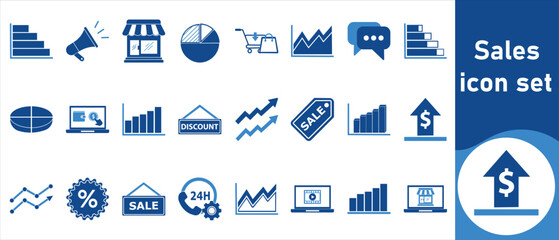Sales icon set, analytics, campaign management, robots, automation, email marketing, background, campaigns, internet, lead nurturing, ideas and more