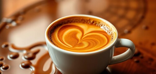 Rich brown coffee, swirling crema, glistening surface,  swirl,  brown