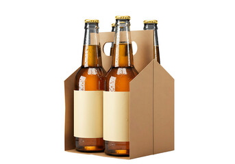 beer bottles in cardboard carrier isolated on transparent background
