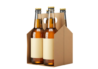beer bottles in cardboard carrier isolated on transparent background