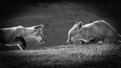 A pair of foxes sizing each other up
