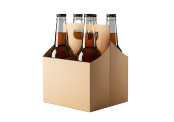 beer bottles in cardboard carrier isolated on transparent background