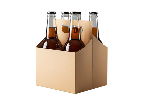 beer bottles in cardboard carrier isolated on transparent background