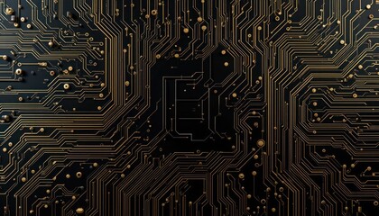 Abstract Golden Circuit Board Texture: High-Tech Digital Background