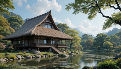 Serene Japanese Lakeside House: Tranquil Getaway in Mountain Scenery