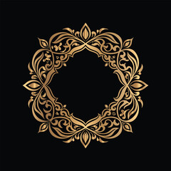 Vector golden frame. Elegant element for design in Eastern style, place for text. Floral golden border. Lace illustration for invitations and greeting cards.