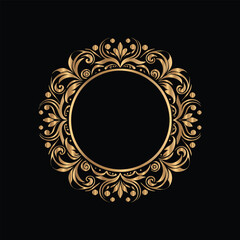 Vector golden frame. Elegant element for design in Eastern style, place for text. Floral golden border. Lace illustration for invitations and greeting cards.