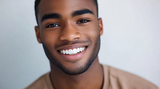 Portrait of handsome young man with perfect healthy teeth smiling brightly