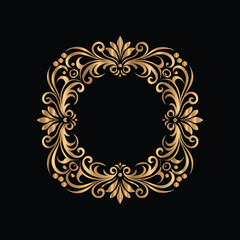Vector golden frame. Elegant element for design in Eastern style, place for text. Floral golden border. Lace illustration for invitations and greeting cards.