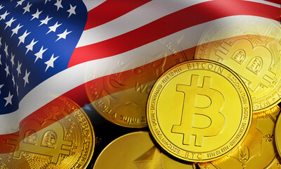 Abstract background bitcoin and  united states flag