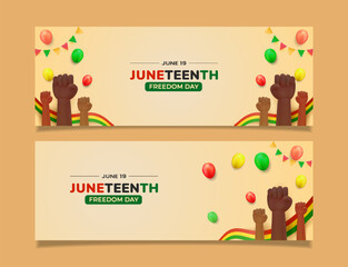 Fototapeta premium Set Juneteenth Freedom Day Celebration Event with Fists Raised and Balloons