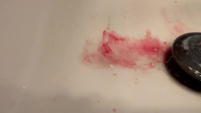 Blood Spat up in Bathroom Sink - Gingivitis Floss Concept