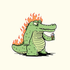 Crocodile with ice cream in his hand. Vector illustration
