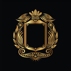 Vector golden vintage frame for design template. Elegant element for design in Eastern style, place for text. Floral golden border. Lace illustration for invitations and greeting cards.