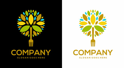 colorful leaf fork tree vector logo