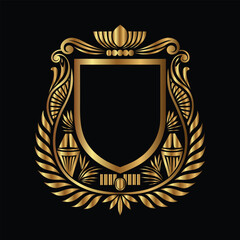 Obraz premium Vector golden vintage frame for design template. Elegant element for design in Eastern style, place for text. Floral golden border. Lace illustration for invitations and greeting cards.