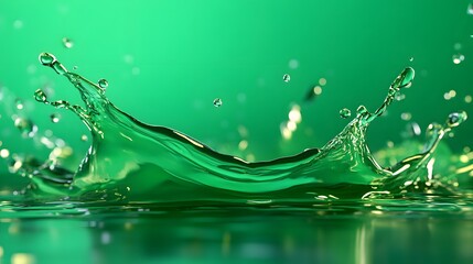 Vibrant emerald green liquid splash against a solid backdrop.