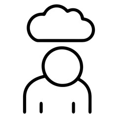 An (outline style) illustration of a stylized human figure with a cloud hovering directly above their head, denoting despair, sadness, worry, burdened mind. Conveys being weighed down by thoughts © DysOdyssey