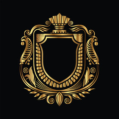 Obraz premium Vector golden vintage frame for design template. Elegant element for design in Eastern style, place for text. Floral golden border. Lace illustration for invitations and greeting cards.