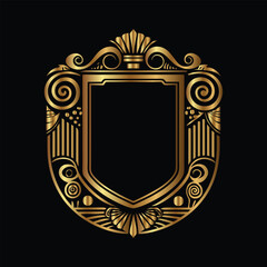 Obraz premium Vector golden vintage frame for design template. Elegant element for design in Eastern style, place for text. Floral golden border. Lace illustration for invitations and greeting cards.