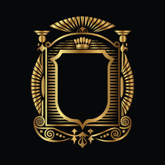 Obraz premium Vector golden vintage frame for design template. Elegant element for design in Eastern style, place for text. Floral golden border. Lace illustration for invitations and greeting cards.