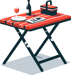 Portable Picnic Table with Wine and Basket - Ready for Outdoor Dining