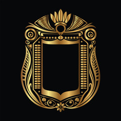 Vector golden vintage frame for design template. Elegant element for design in Eastern style, place for text. Floral golden border. Lace illustration for invitations and greeting cards.
