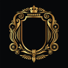 Vector golden vintage frame for design template. Elegant element for design in Eastern style, place for text. Floral golden border. Lace illustration for invitations and greeting cards.