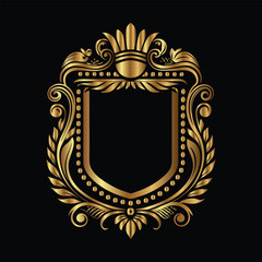 Obraz premium Vector golden vintage frame for design template. Elegant element for design in Eastern style, place for text. Floral golden border. Lace illustration for invitations and greeting cards.
