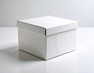 Fototapeta premium Cardboard box mockup ideal for product packaging presentations, showcasing logos or shipping designs in a clean setting.