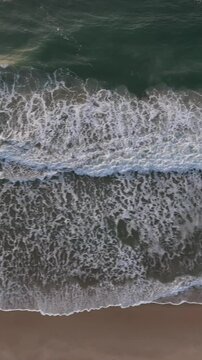 Florianopolis in Santa Catarina during a wonderful sunrise. Mo&ccedil;ambique Beach in aerial view, vertical video.