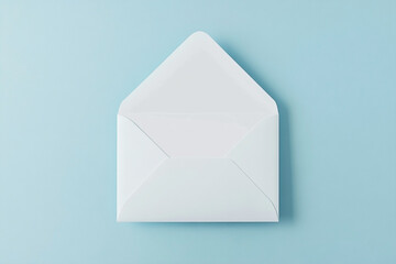 Opened white envelope on a pastel blue background represents communication concept